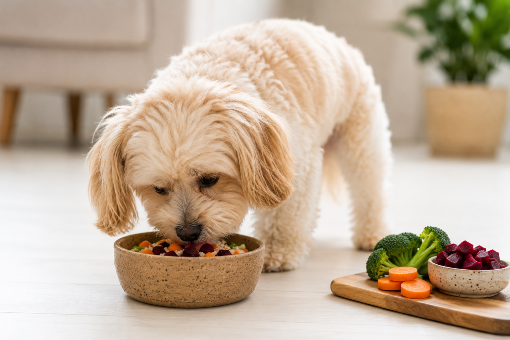 Cachorro comendo petisco natural com segurança